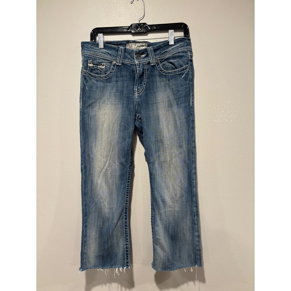 BKE Harper Womens 28 Blue Medium Wash Frayed Hem Crop Jeans BKC1004